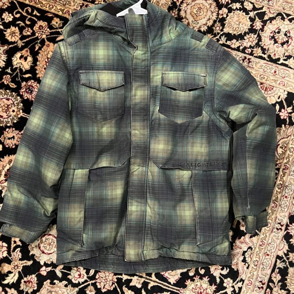 686 Youth Evolution Green Manual Command Ins Snowboard Hooded JACKET Size M